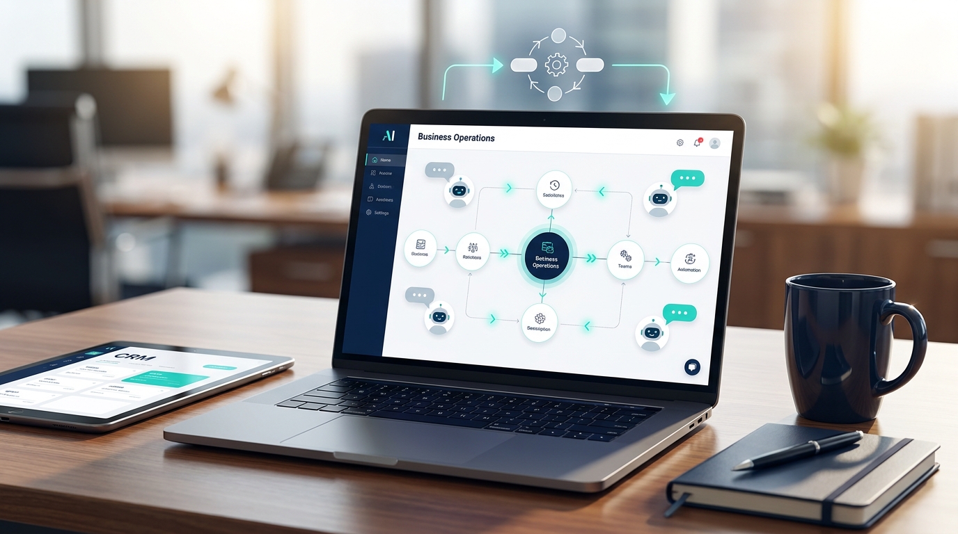 AI workflow automation dashboard illustration for business operations