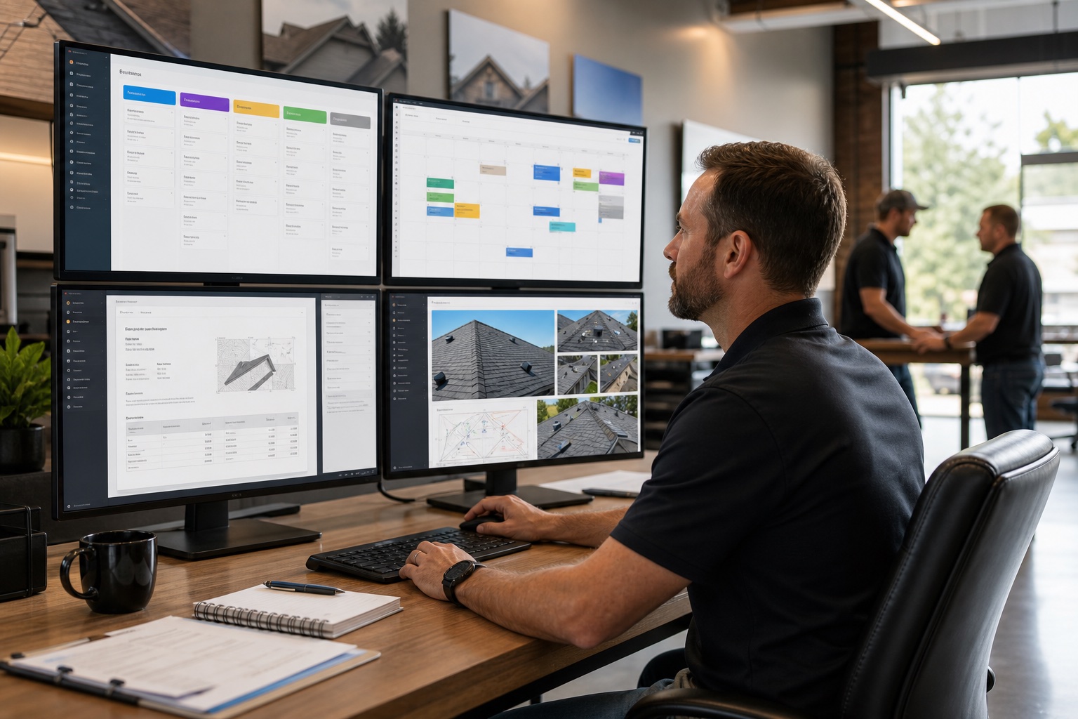 Roofing company AI CRM dashboard for estimates scheduling and follow-up