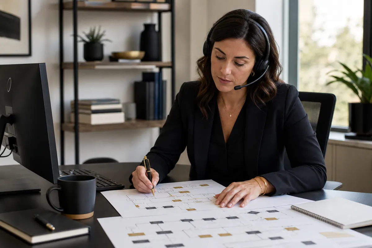AI voice agent workflow review at a business desk